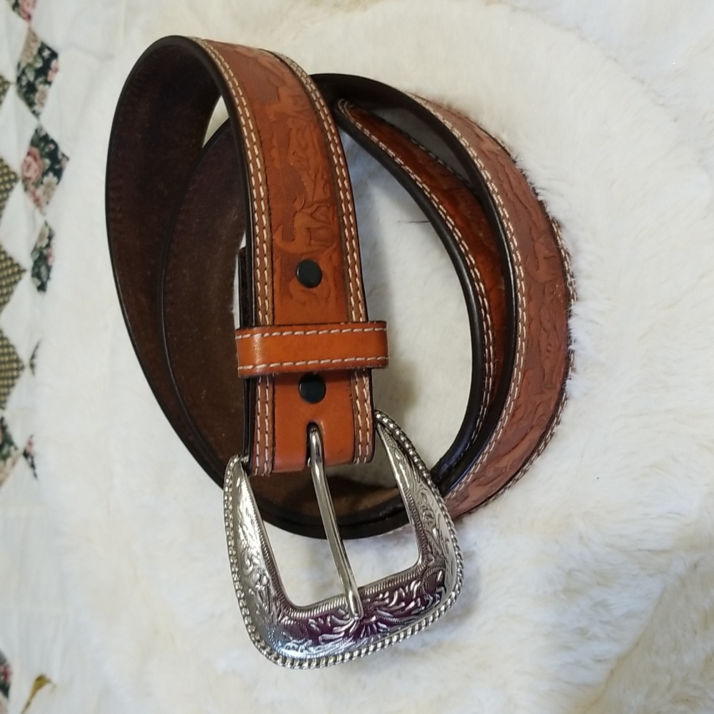 Hand tooled leather belt